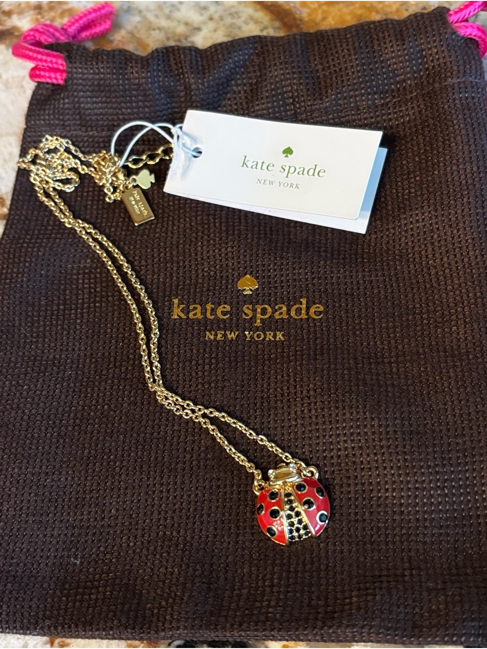 Kate Spade Garden Party Gold Necklace with Red and Black Ladybug Pendant- NWT